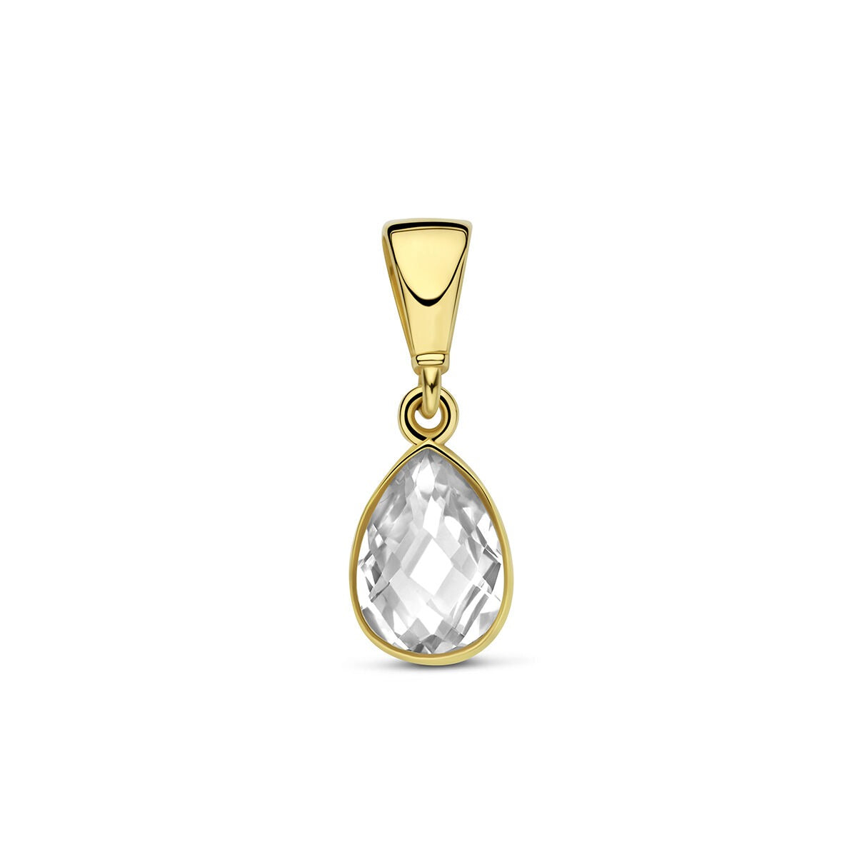 Colgante de oro amarillo de 9 quilates con zirconia en forma de pera.