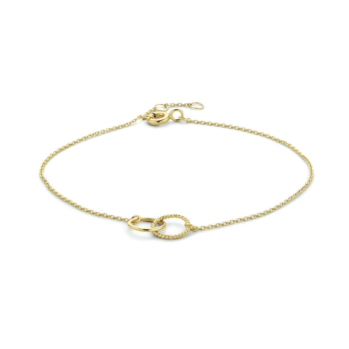 Pulsera de dama de oro amarillo de 9 quilates con dobles círculos.