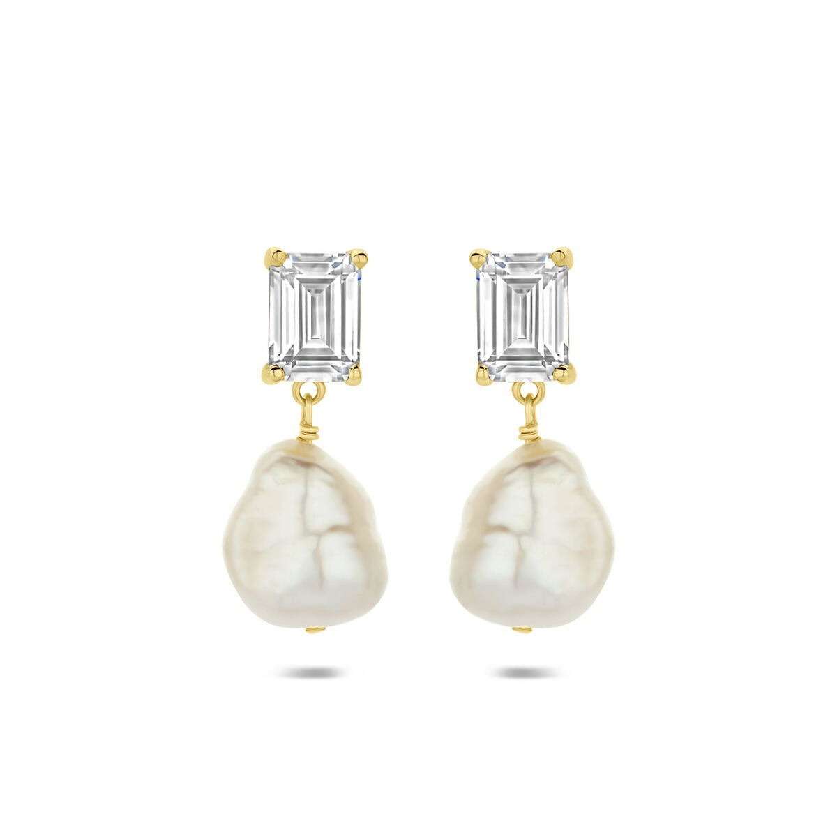 Pendientes de oro con perla y circonitas.