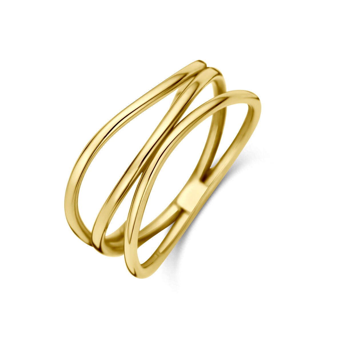 Anillo de oro amarillo de 14k, con diseño entrelazado y ancho de 8,5 mm.