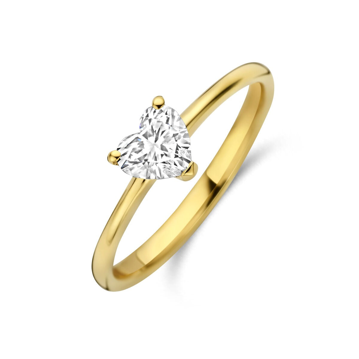 Anillo de oro amarillo de 14k con diamante lab-grown en forma de corazón de 0.50 ct.