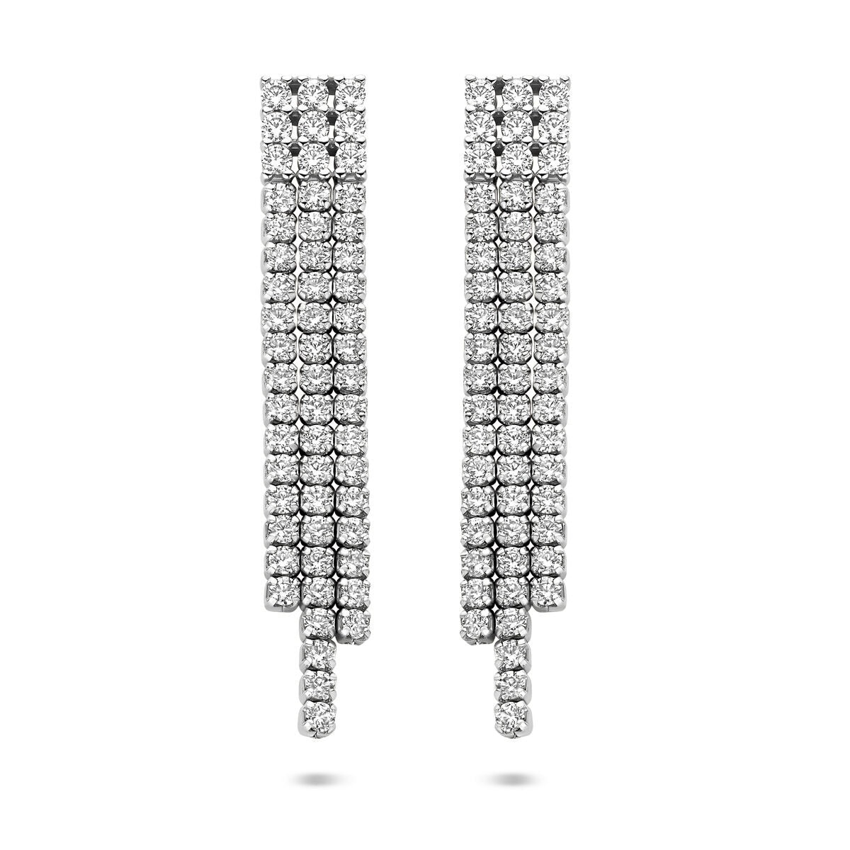 Pendientes largos de plata con circonitas en engaste de entorno, de 36 mm.