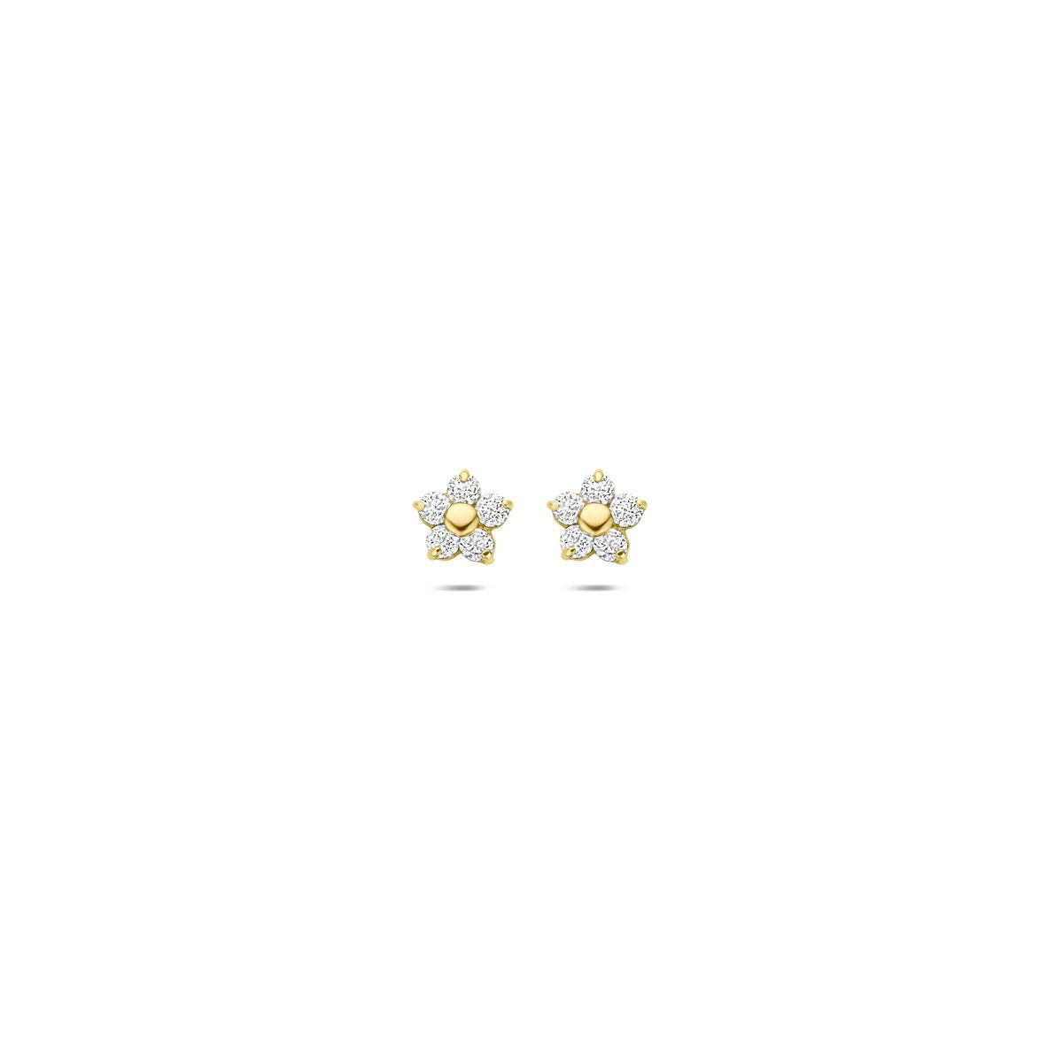 Pendientes de flor dorados con circonitas de 14k.