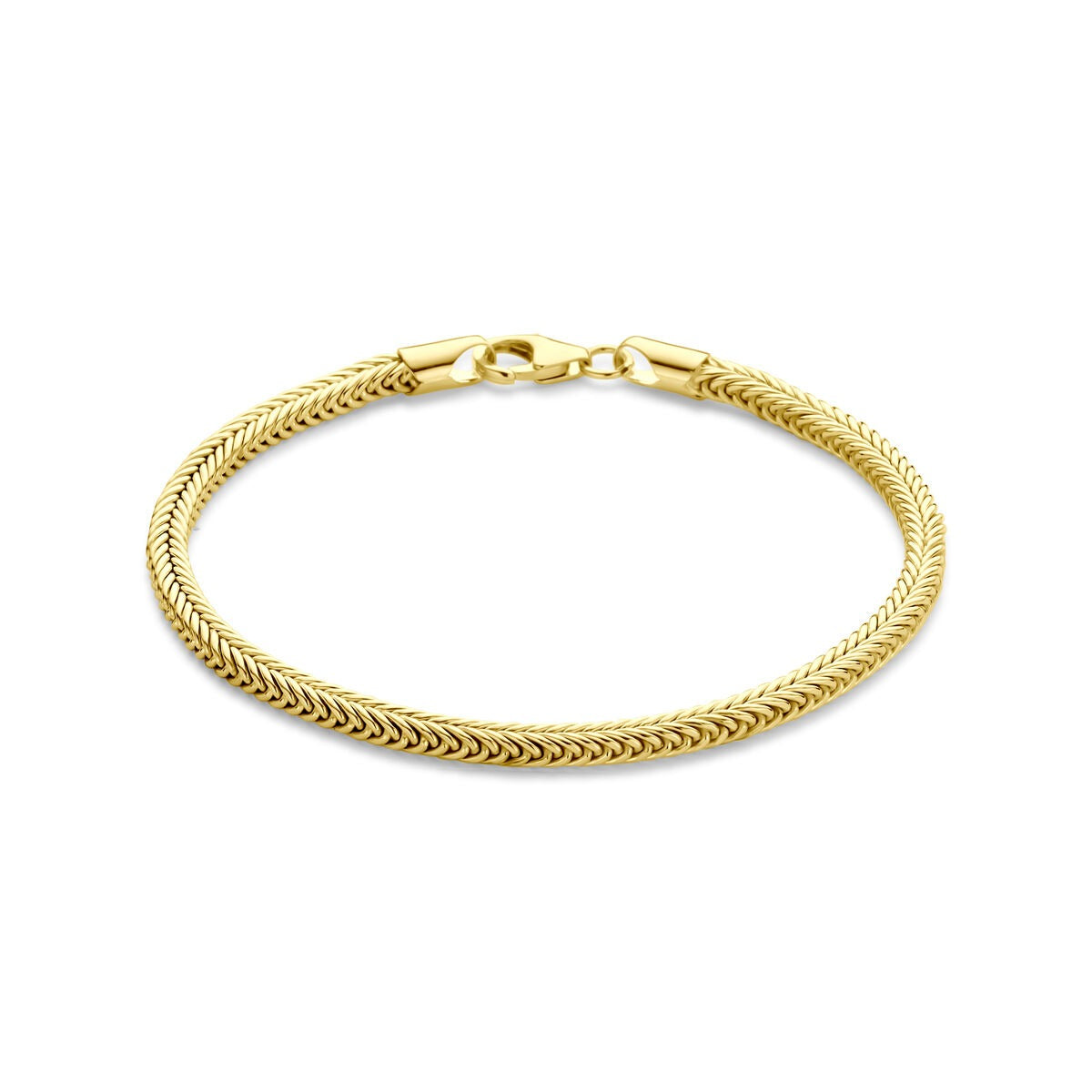 Pulsera de dama de 14k en oro amarillo con núcleo plateado, de diseño trenzado.