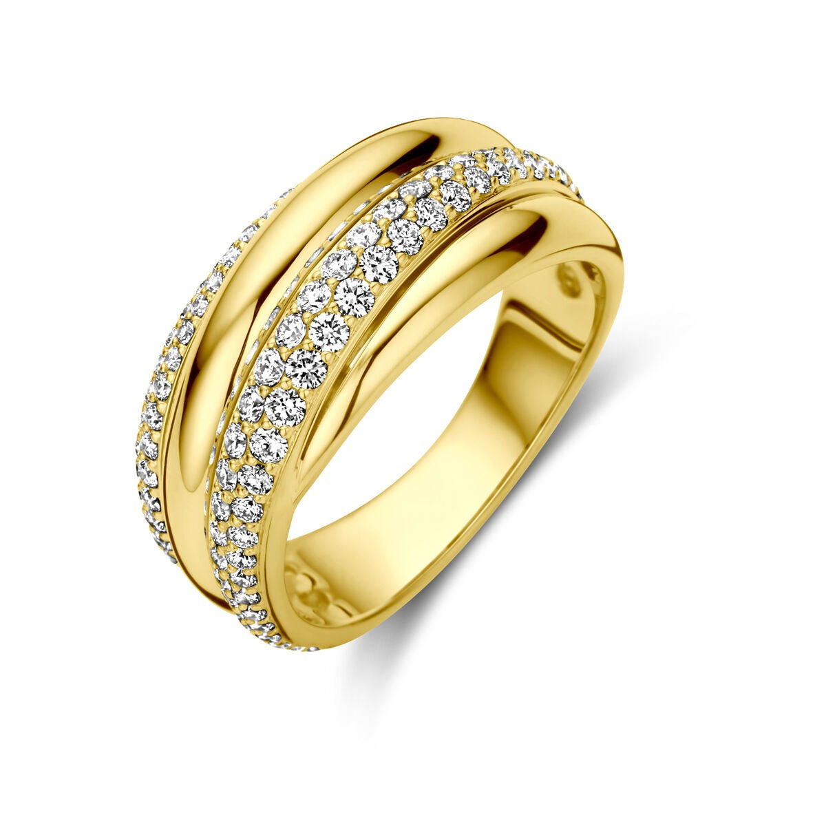 Anillo de oro de 14k con diamantes brillantes de 0.71ct, diseño elegante y pulido.