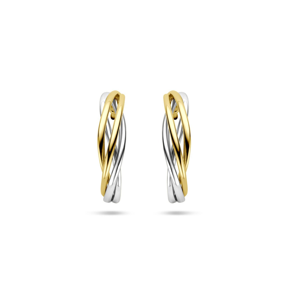 Pendientes de aro bicolores de 14k, con oro amarillo y blanco, de 17 mm de diámetro.