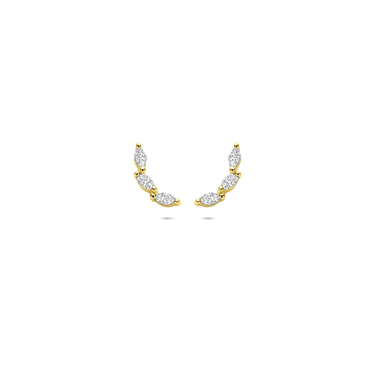 Pendientes de oro con circonitas en forma de hojas.