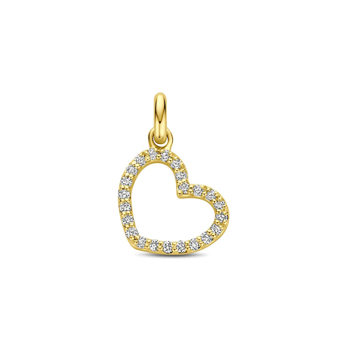 Colgante en forma de corazón de oro amarillo de 14k con diamantes lab-grown en el contorno.