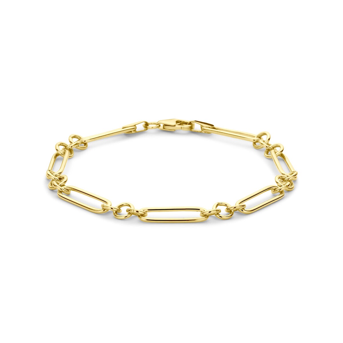Pulsera de ancla en oro amarillo de 14k con núcleo de plata 925, con eslabones alargados.