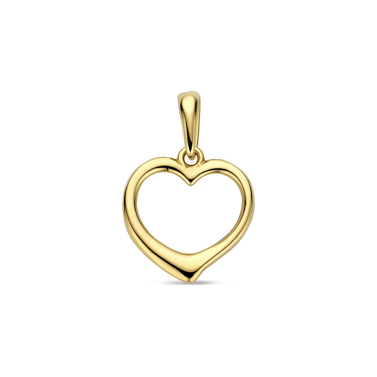 Colgante de corazón en oro amarillo de 9 quilates con un diseño abierto y suave.