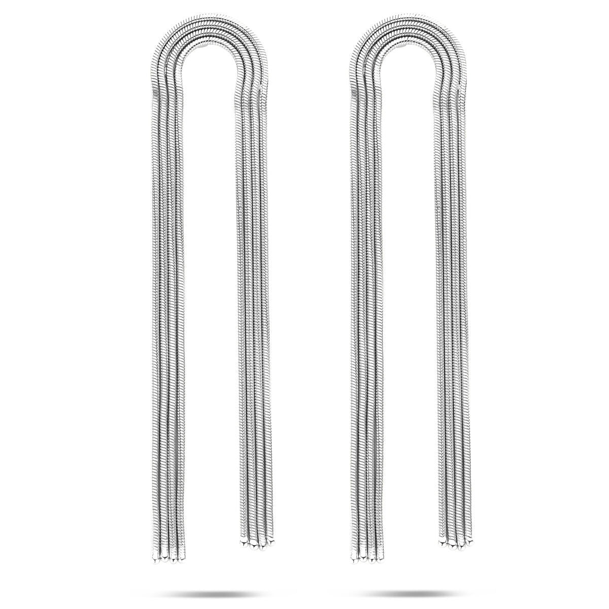 Pendientes largos de plata rhodium con motivo de eslabones, de 91 mm de longitud.