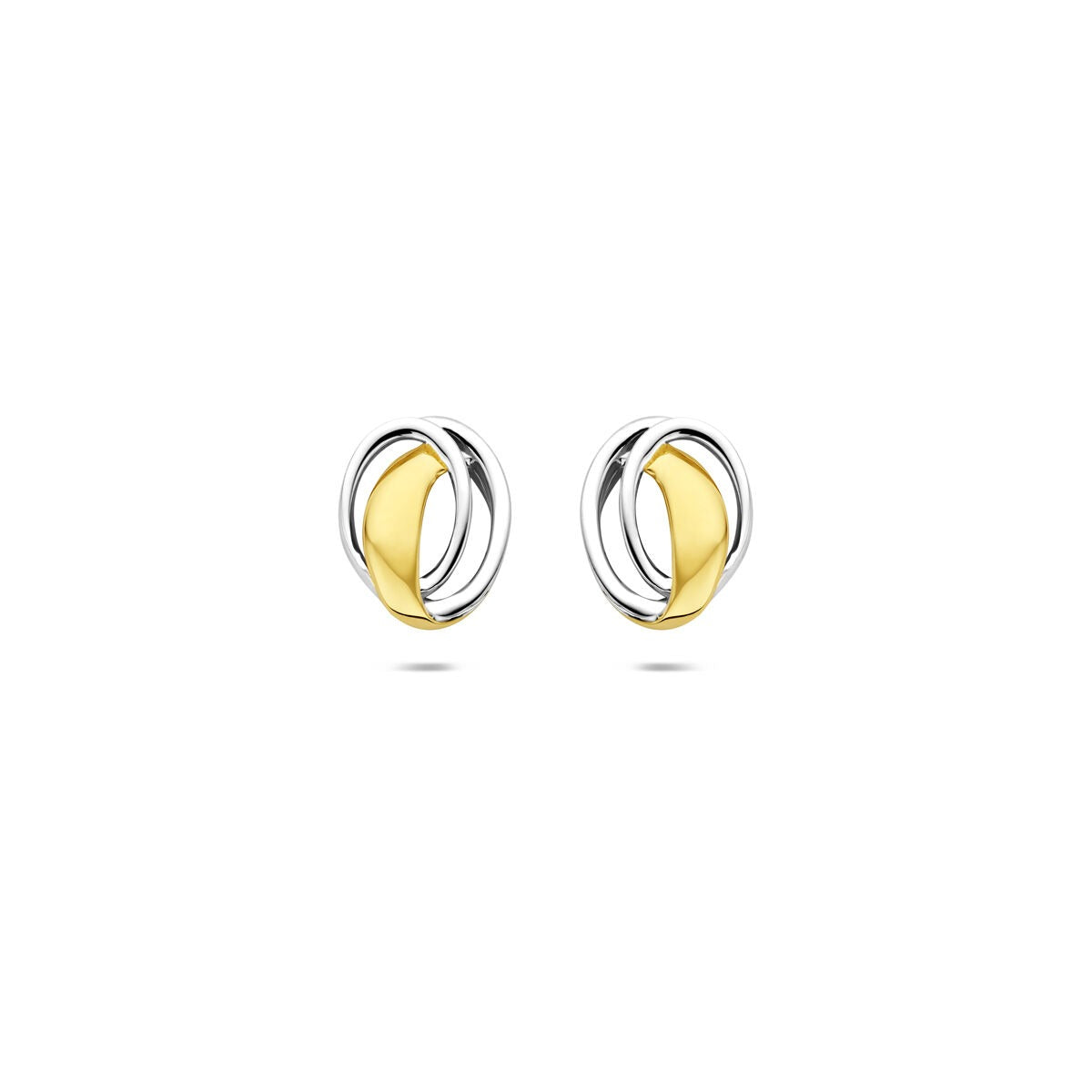 Pendientes de oro bicolor de 9 quilates con diseño entrelazado en oro amarillo y blanco.