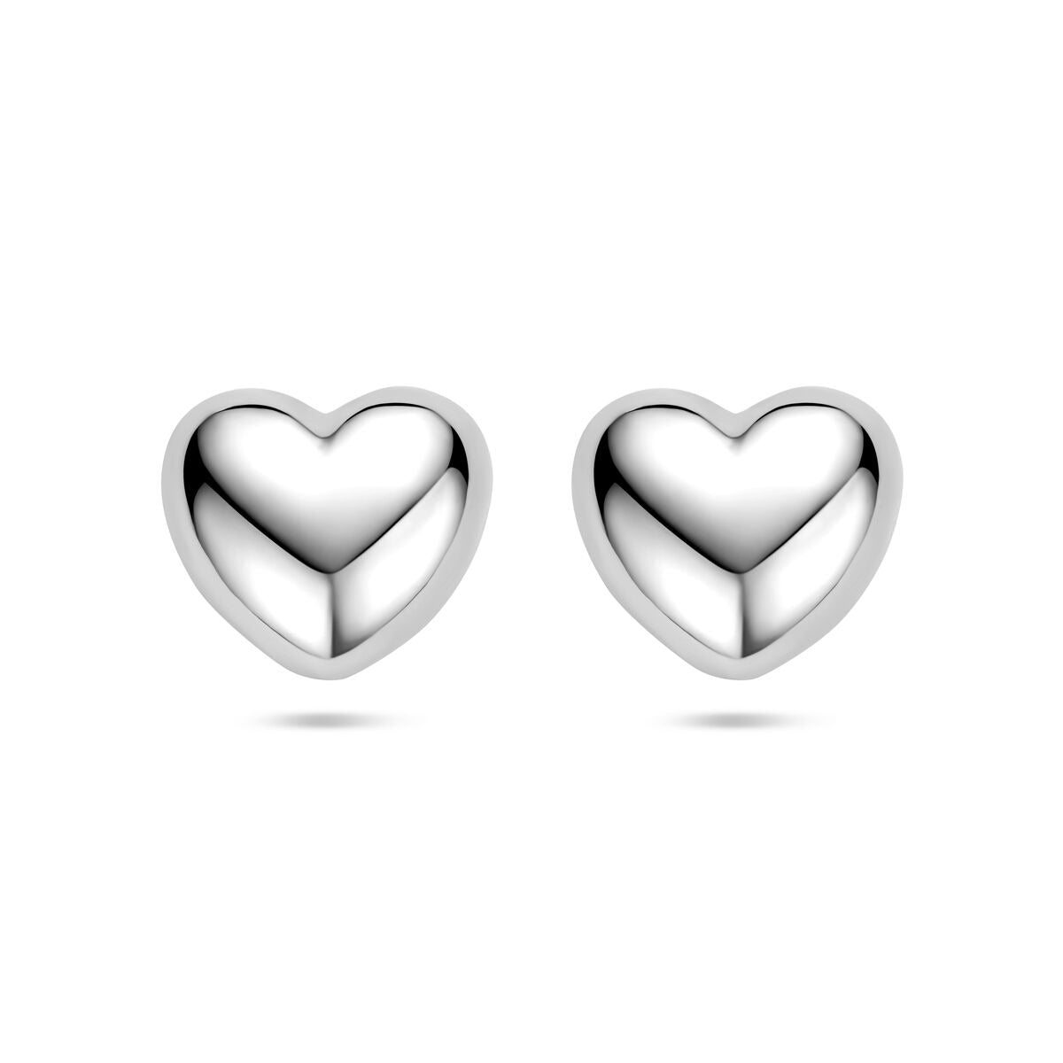 Pendientes de botón de plata en forma de corazón rodiados 13 mm