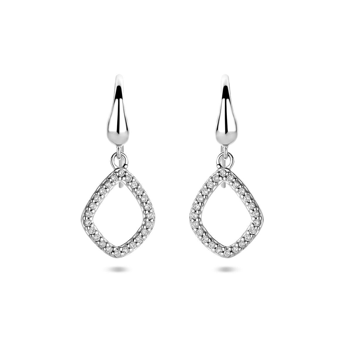 Pendientes largos de plata en forma de rombo con circonitas, de 25 mm.
