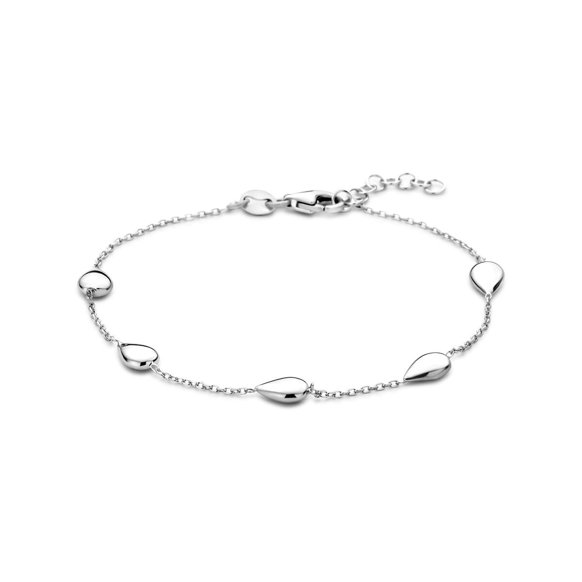 Pulsera de plata rodiada con acentos en forma de gota, longitud de 17 + 2 cm.