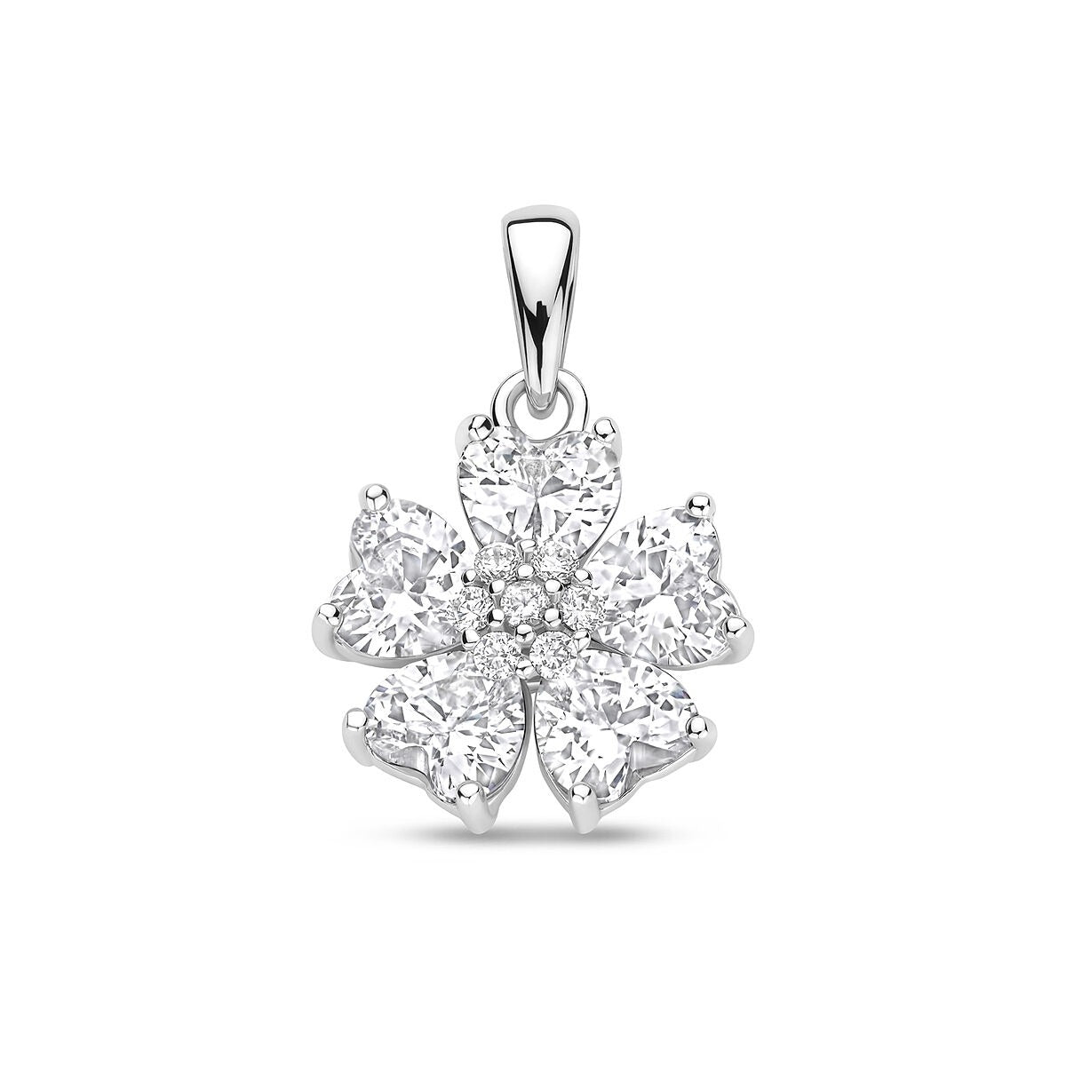 Colgante de plata rodiada con forma de corazón y circonitas brillantes.