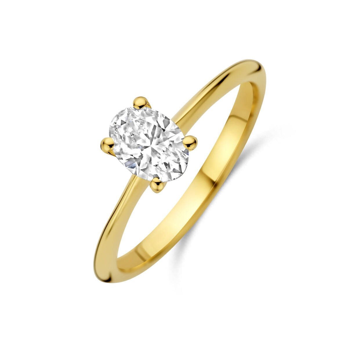 Anillo de oro amarillo de 14k con diamante lab-grown ovalado de 0.50 ct.