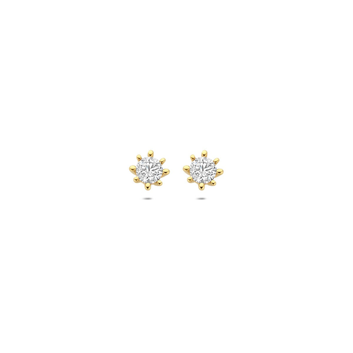Pendientes de oro amarillo de 9k con zirconias en forma de flor.