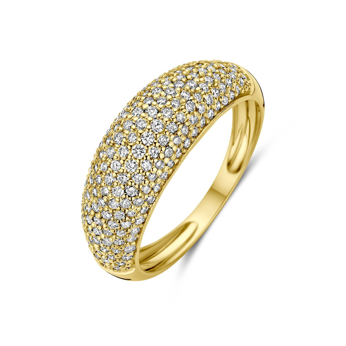 Anillo de oro amarillo de 14k con diamantes lab-grown en pavé.
