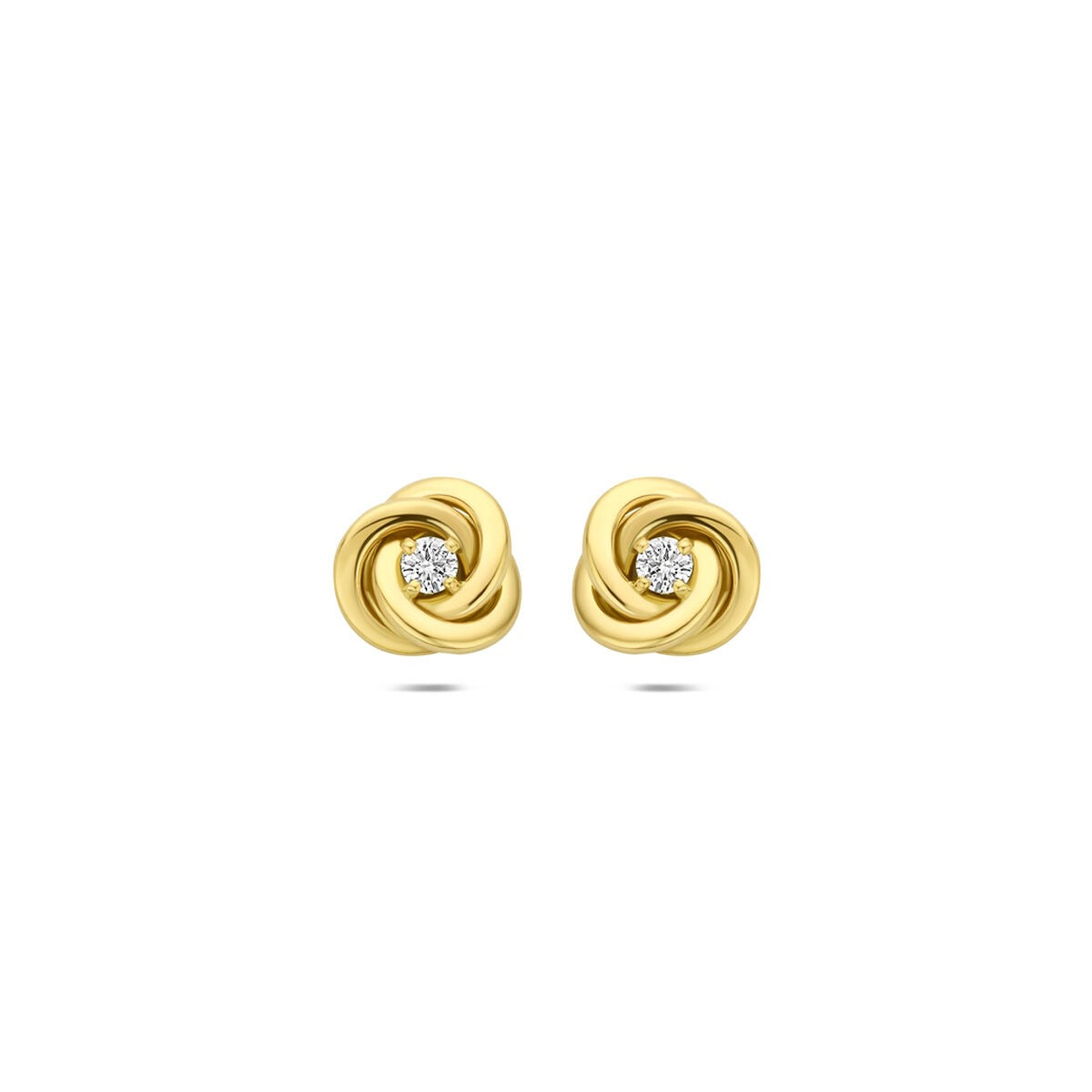 Pendientes de oro amarillo de 14k con diamante lab-grown de 0,07 ct en forma de nudo.