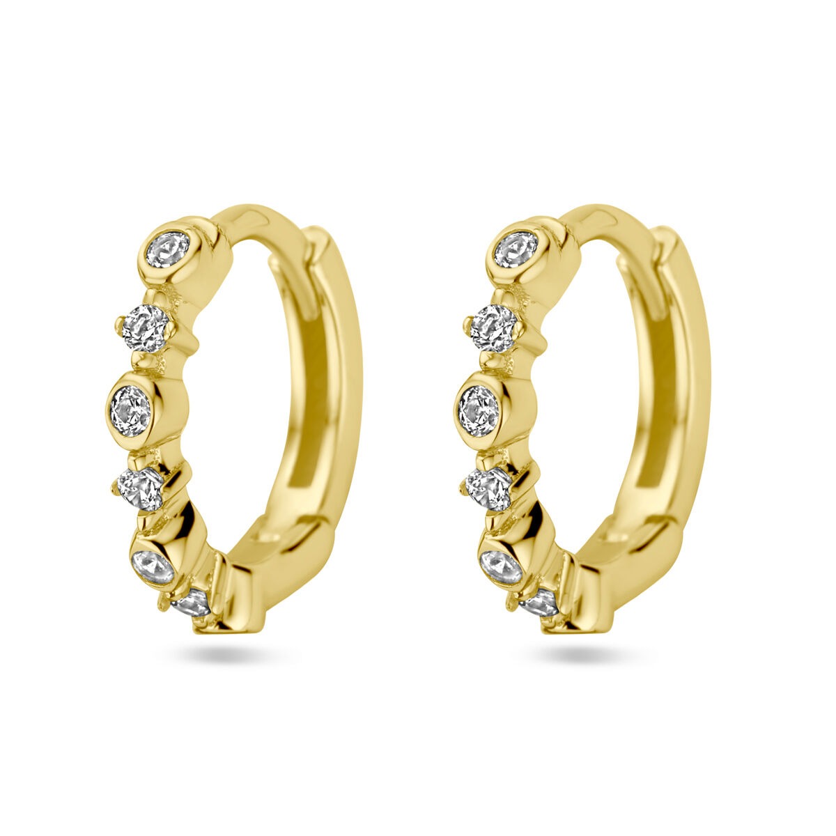 Pendientes de aro dorados de plata 925 con circonitas, de 11,5 mm de diámetro.