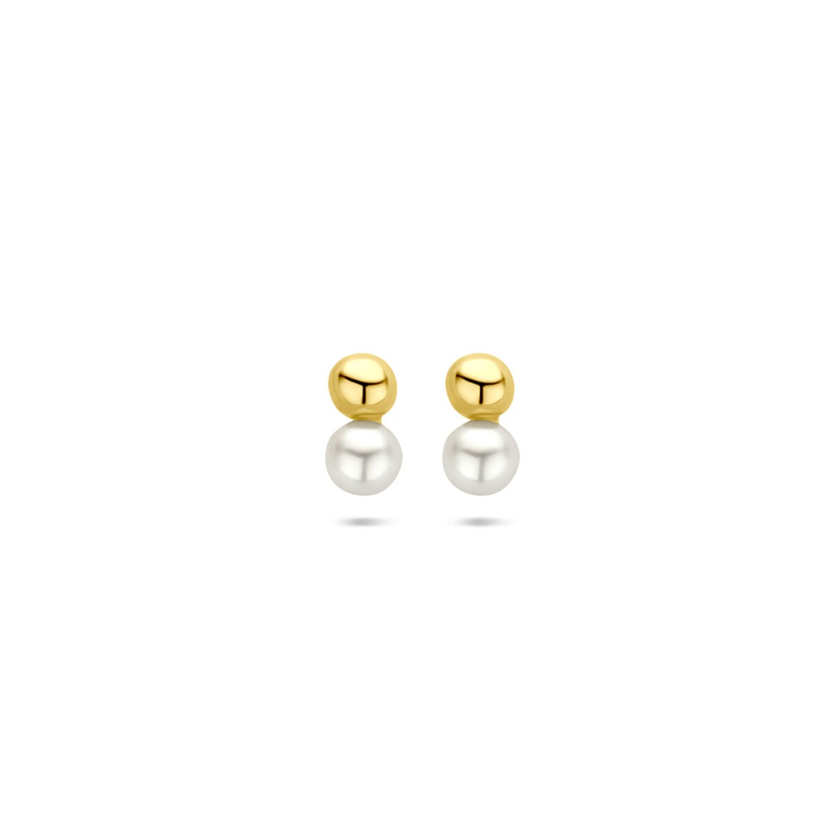 Pendientes de oro de 14k con perla y bola, de 6,5 mm de diámetro.