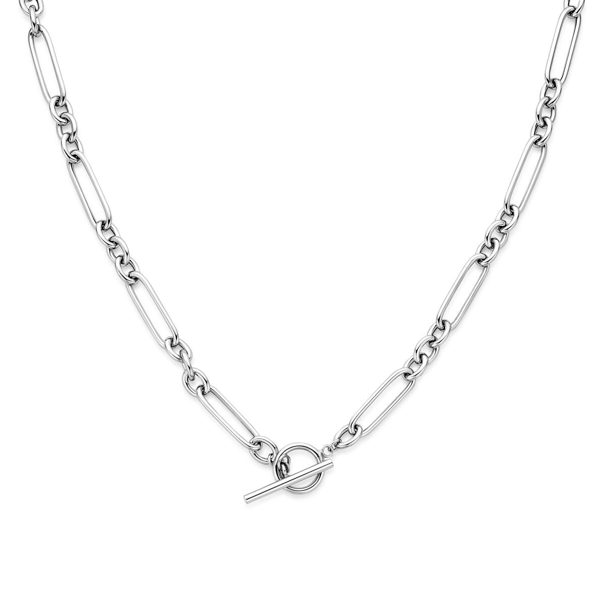 Gerhodineerd 925 zilveren collier met ankerschakels en een kapittelslot, met een glanzende afwerking.