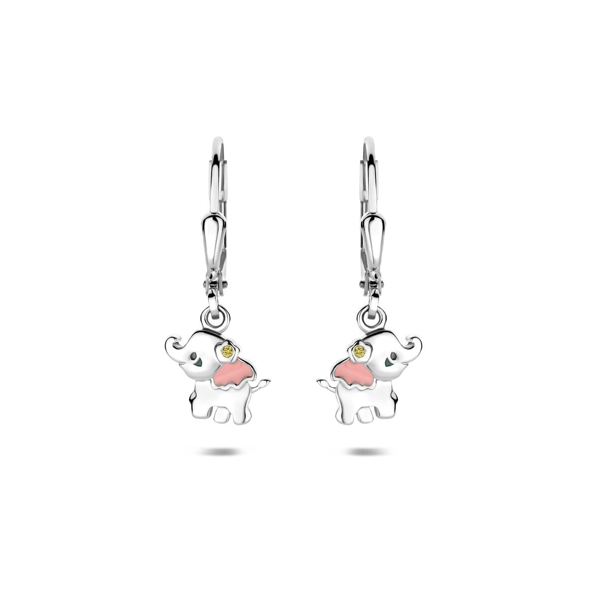Pendientes infantiles de elefante – plata rodiada 925 con esmalte y circonitas 23 mm