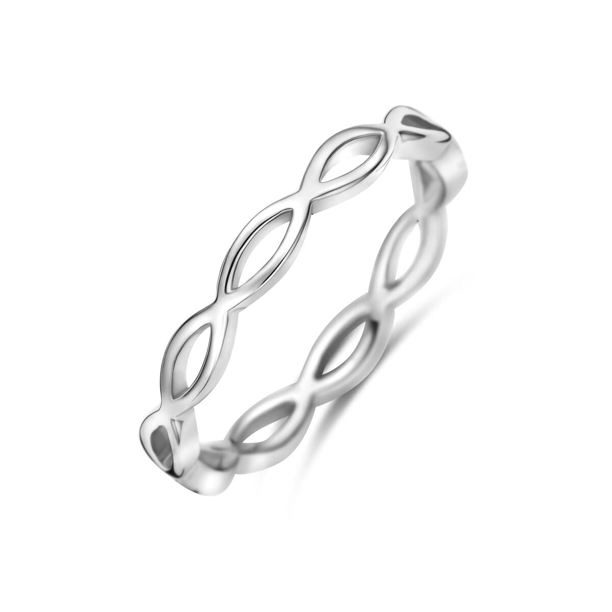 Anillo de plata 925 rodiada de 3 mm con diseño entrelazado.
