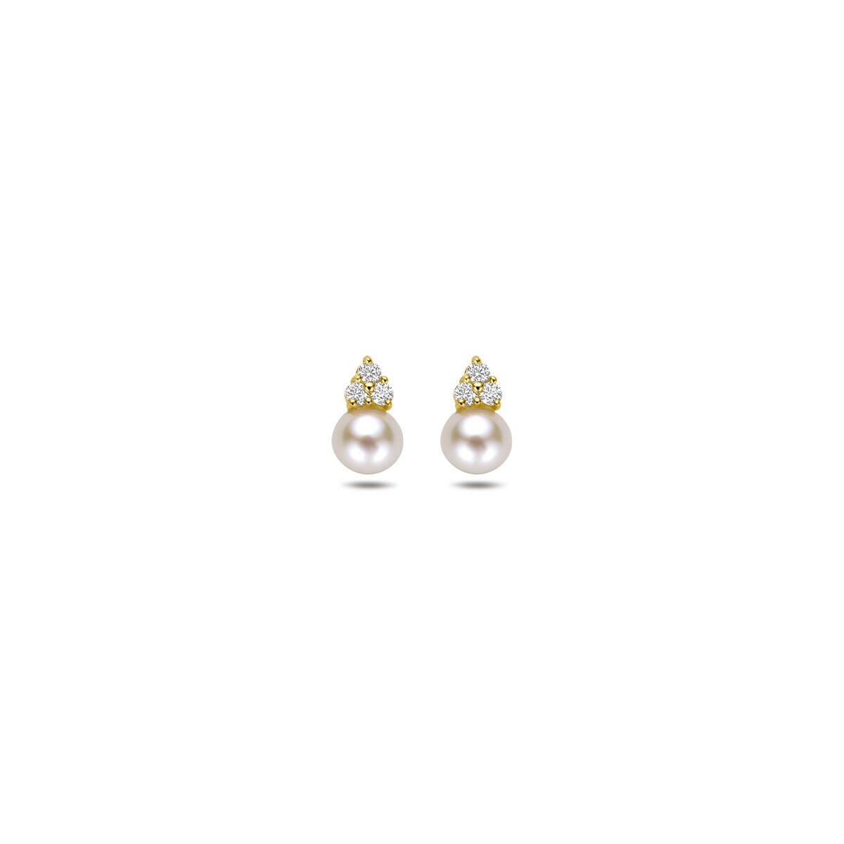 Pendientes de oro amarillo de 14k con perla y circonitas.