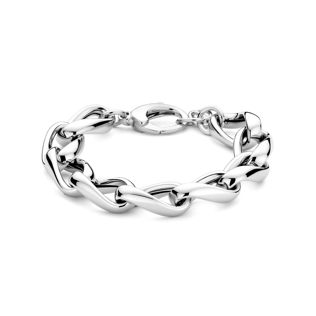 Pulsera de mujer de plata rodiada 925 con eslabones redondos de 12 mm y longitud de 18 + 2,5 cm.