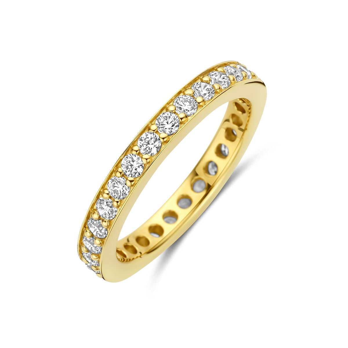 Anillo de plata 925 dorada con circonitas de 2.9 mm en un diseño delicado.