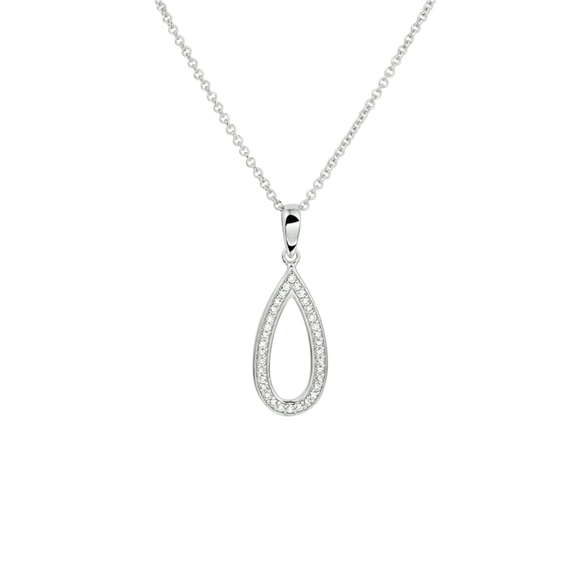 Cadena de plata con colgante en forma de gota de circonita, acabado rodiado.