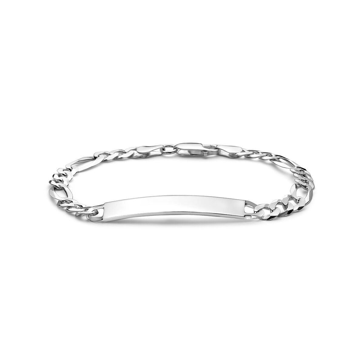 Pulsera de hombre de plata con eslabones y placa para grabar.