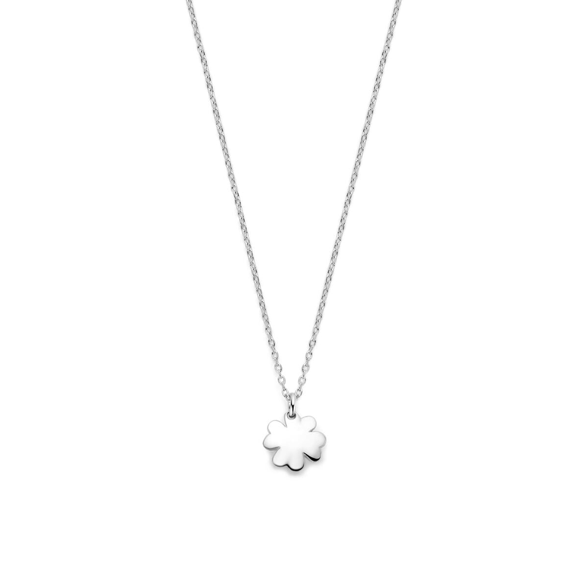 Gerhodineerde 925 zilveren ketting met een klaverhanger in een eenvoudige, ronde vorm.
