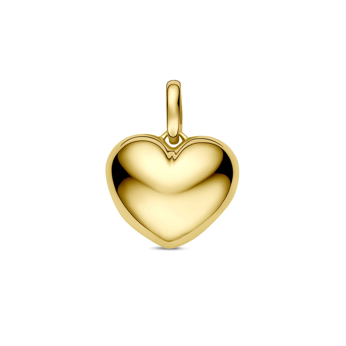 Colgante de corazón en oro amarillo de 9 quilates, con un acabado brillante y forma redondeada.