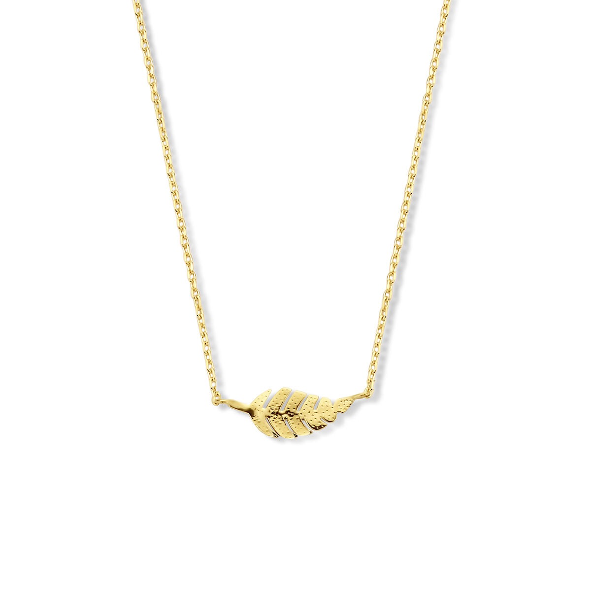 Collar dorado de 9k con colgante en forma de hoja, delicado y simbólico.