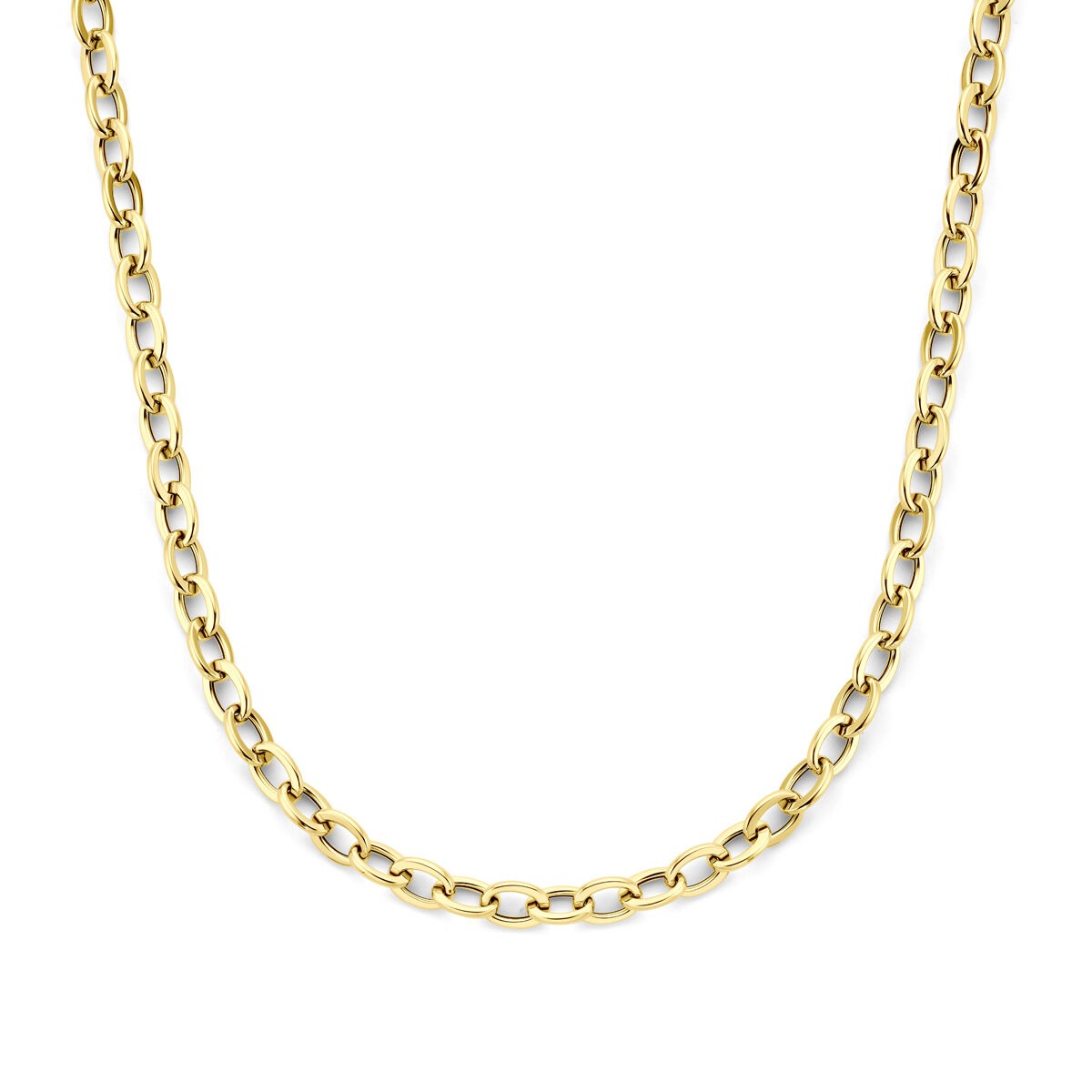 Cadena de dama de oro amarillo de 14k con eslabones redondos y rectangulares de 8.5mm.