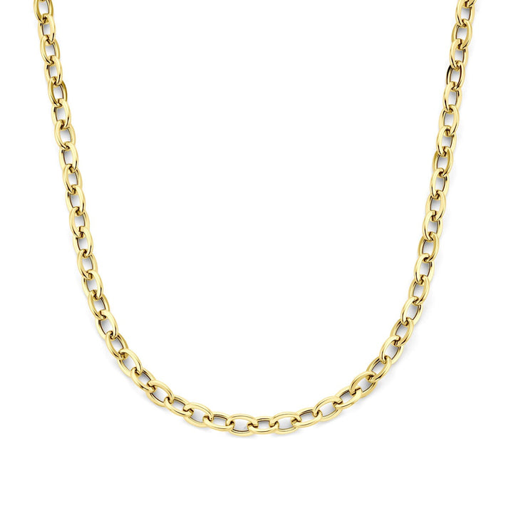 14k geelgouden dames ketting met ronde en rechthoekige draadschakels 8.5mm