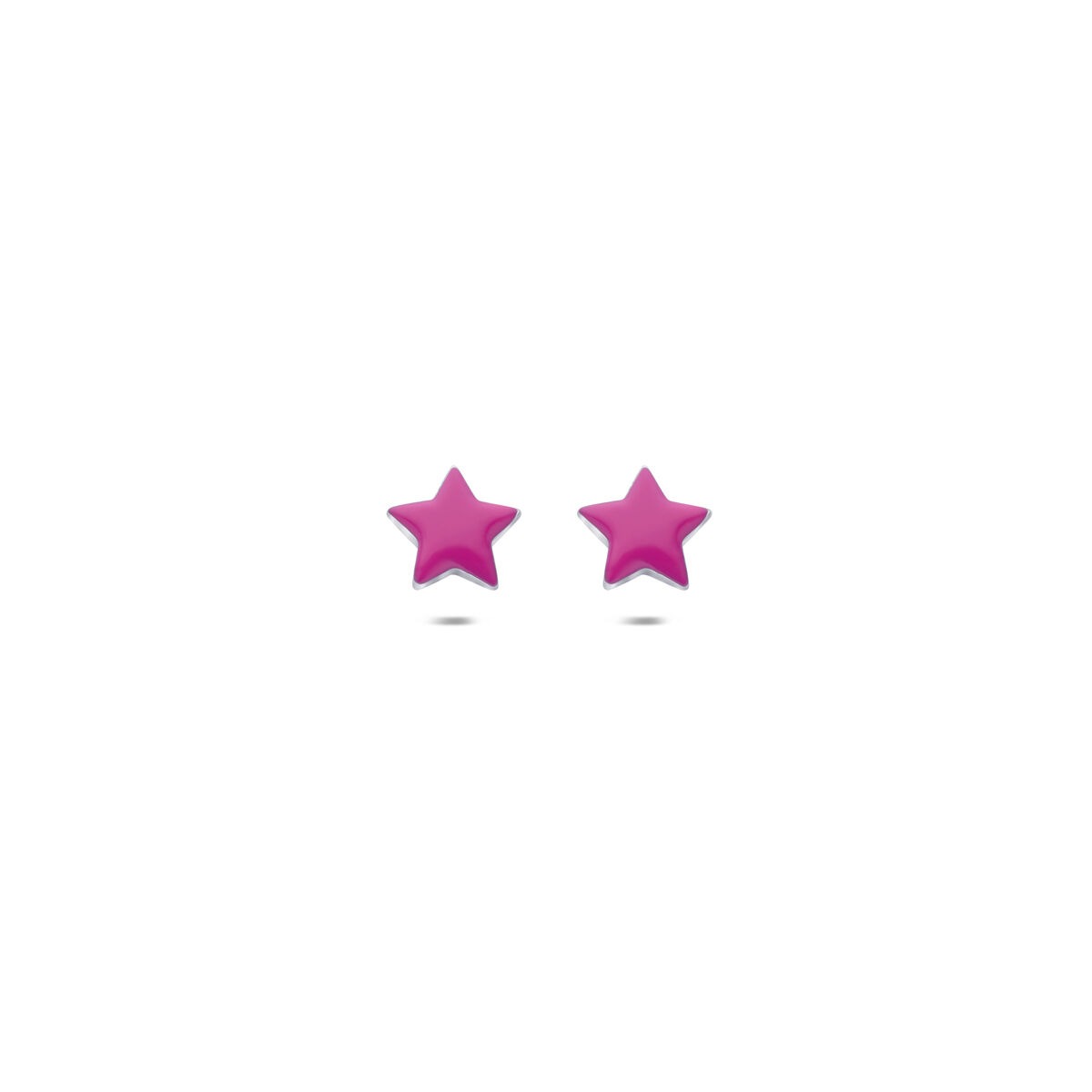 Pendientes de estrella de plata, con acabado rodiado, de 5,5 mm, en color rosa.