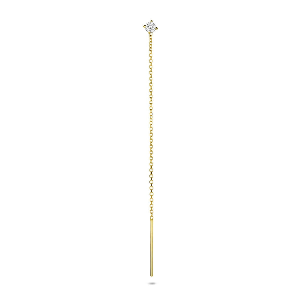 Pendiente largo de oro amarillo de 14k con diamante cultivado en laboratorio.