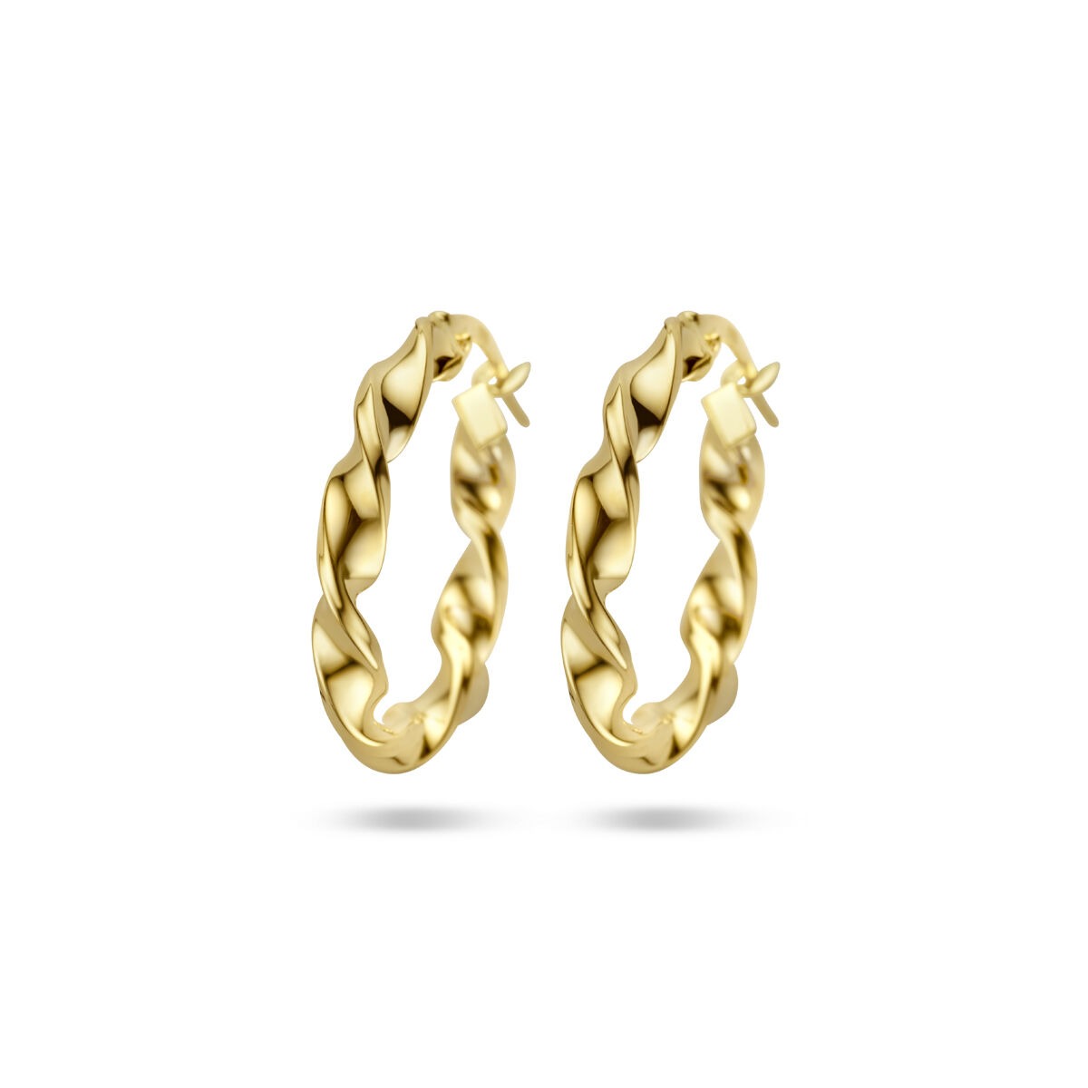 Pendientes de aro color dorado de 9k, con diseño trenzado y dimensiones de 20,5 x 3 mm.
