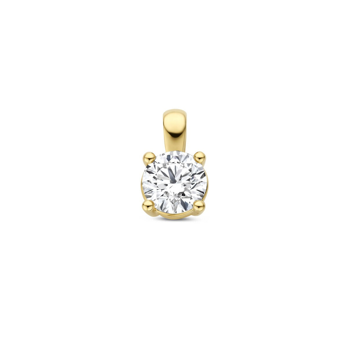 Colgante de oro amarillo de 14k con diamante lab grown, corte brillante.