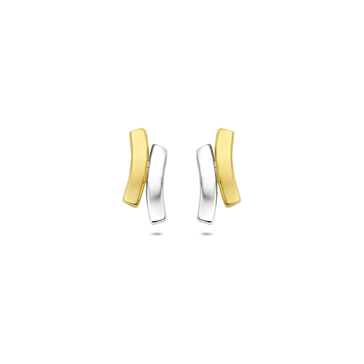 Pendientes bicolor de oro amarillo y blanco con diseño ondulado.