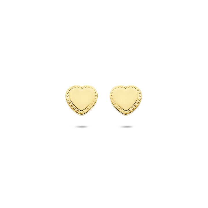 14k Geelgouden hartjes oorknoppen – Tijdloos liefdessymbool in miniatuurvorm