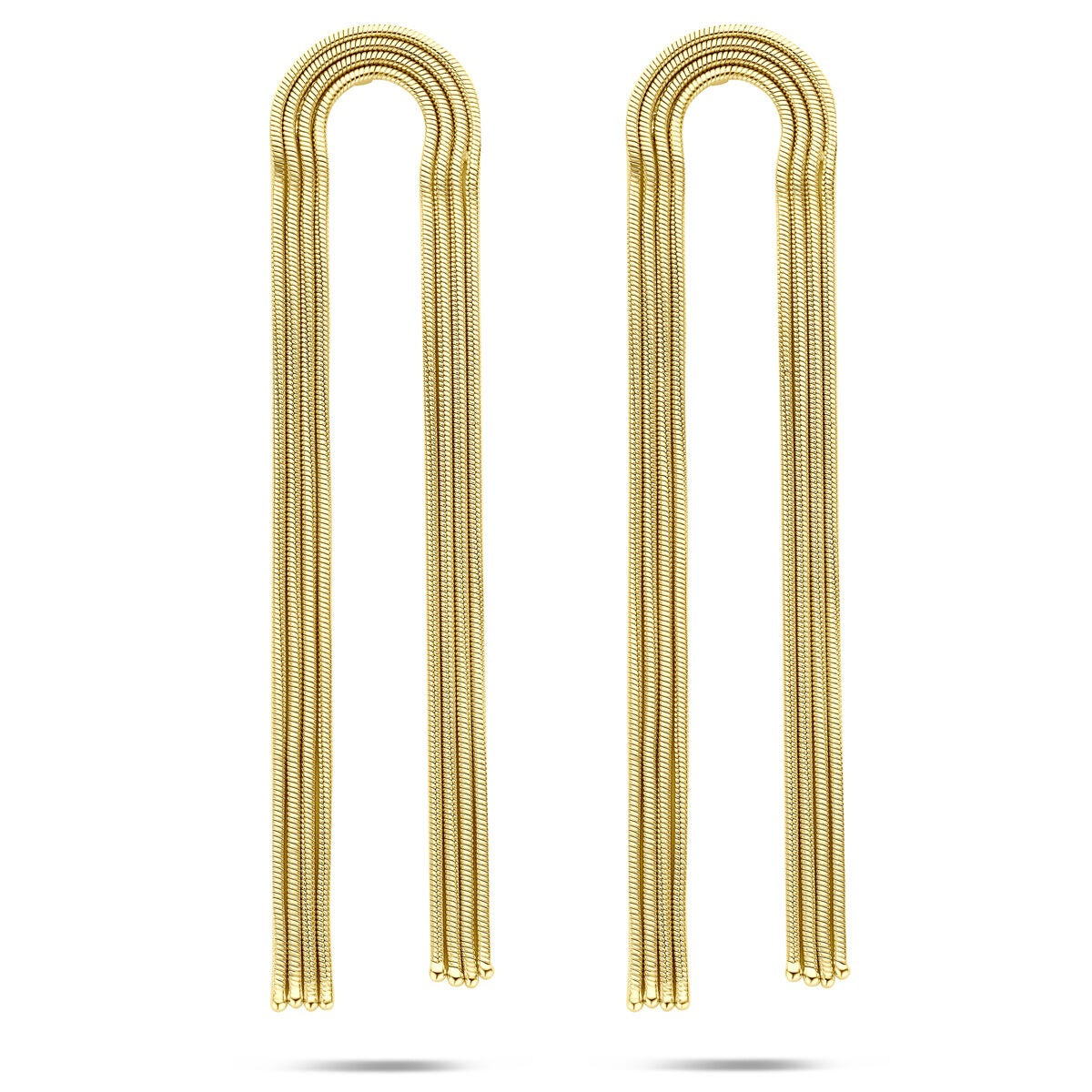 Pendientes largos de plata dorada con motivo de eslabones, de 91 mm de longitud.