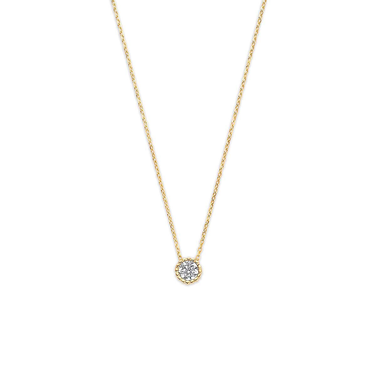 Geelgouden collier van 9k met een ronde hanger bezet met zirkonia.