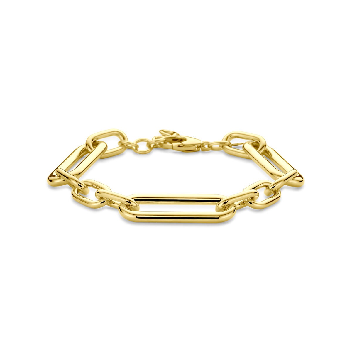 Pulsera de eslabones de ancla en oro amarillo de 14k, con eslabones rectangulares y un cierre de langosta.
