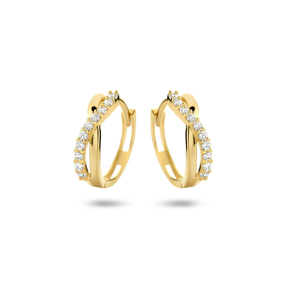 9k geelgoudkleurige klapoorringen met zirkonia – 12,5 x 3,5 mm