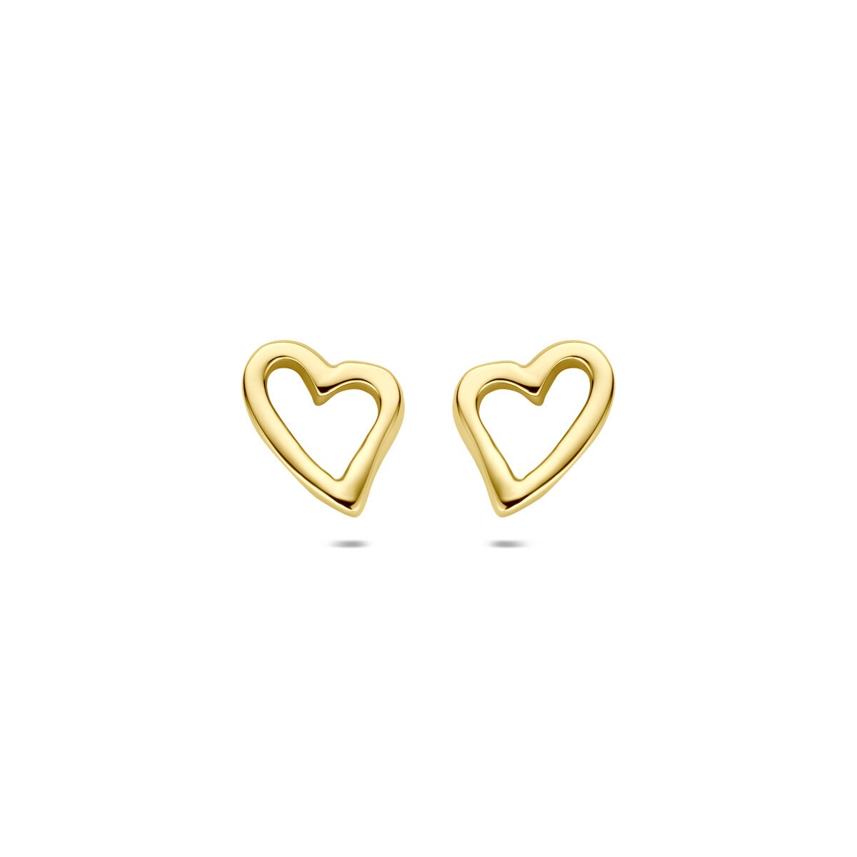 Pendientes de corazón de 14k en oro amarillo, con un diseño abierto de 10 mm.